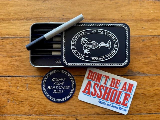 Willies Remedy Hemp smokes with tin and collectible stickers