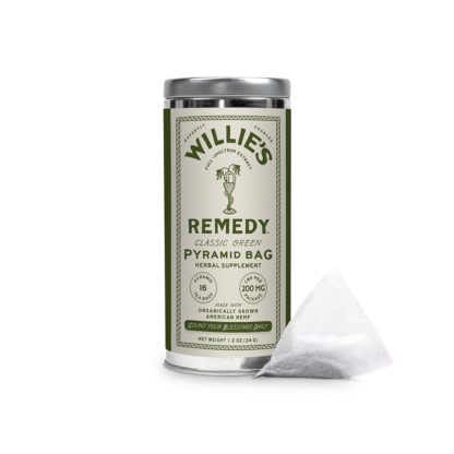 Willie's Remedy CBD Full Spectrum Hemp-Infused Classic Green Tea, 16 Ct. Tin & Pyramid Bag