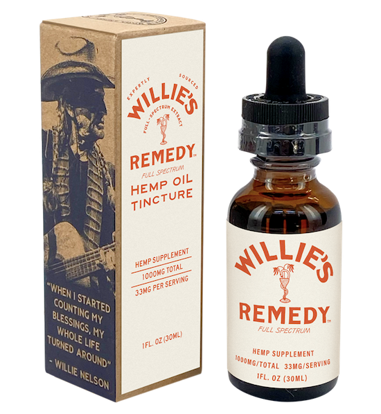 Willie Nelson's Willie's Remedy CBD Tincture Bottle and Box