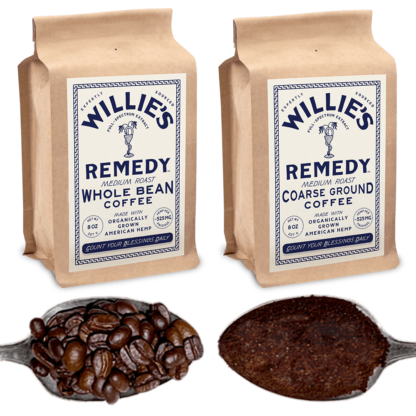 Willie's Remedy CBD Full Spectrum Hemp-Infused Medium Roast Ground and Whole Bean Coffee